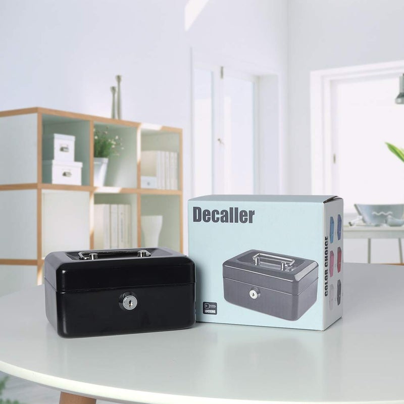 Decaller Cash Box with Slot for Kids, Decaller Small Money Box with Money Tray & Key Lock, 6" x 4 4/5" x 3 1/5", Black, QH15010XS - Image 5